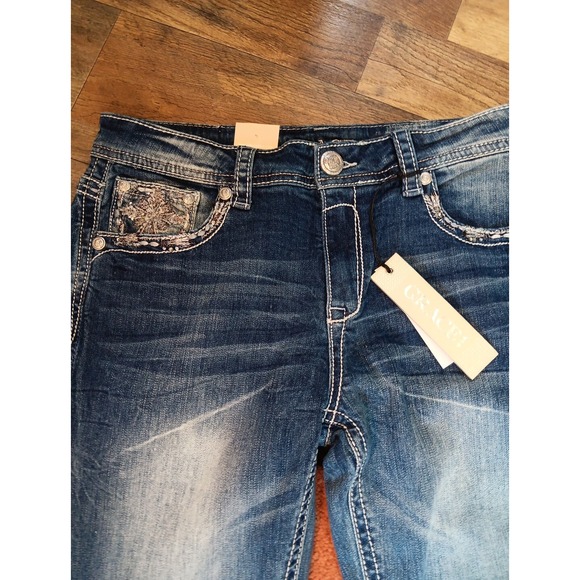 NWT 90‎ Y2k Grace In LA Denim Jeans Women Embroidered Embellished FlareStretch - Picture 1 of 10